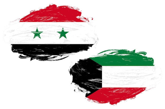 Kuwait und Syrien Flagge zusammen auf einem weißen Pinselstrich Hintergrund