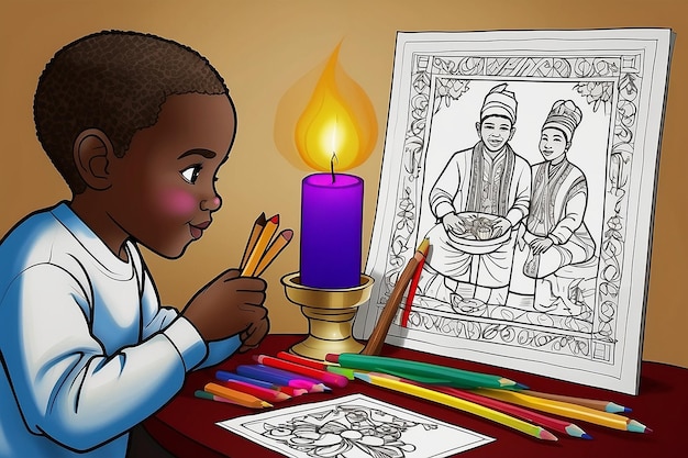 Foto kwanzaa junge beleuchtung kinara malseite