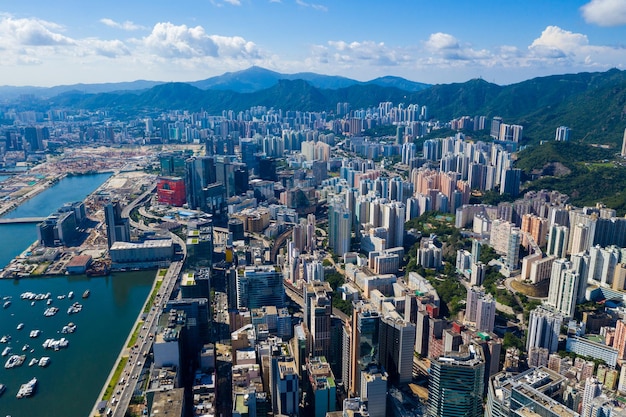 Kwun Tong, Hong Kong 06 de setembro de 2019: Vista aérea da cidade de Hong Kong