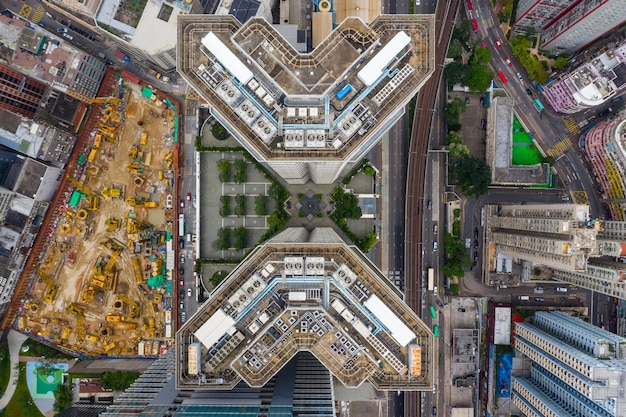 Kwun Tong, Hongkong, 02. Juni 2019: Blick von oben nach unten auf das Geschäftsviertel von Hongkong