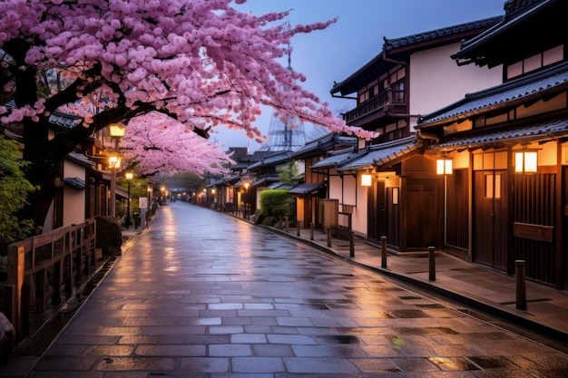 Kyoto, Japão, primavera no histórico bairro de Higashiyama.