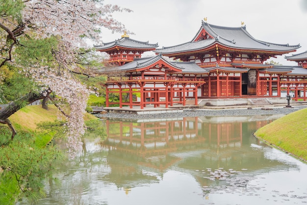 Kyoto, Japón en el templo de Byodo-in, sakura en otoño