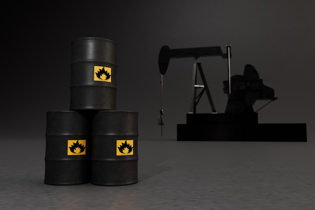 Öl, Ölprodukte, Ölraffinationsmaschine. schwarze behälter mit öl gekennzeichnet brandgefahr