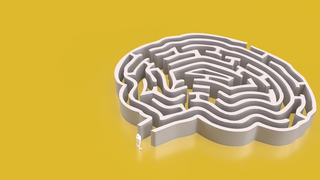 El laberinto del cerebro blanco en fondo amarillo para la renderización 3D de conceptos científicos o creativos