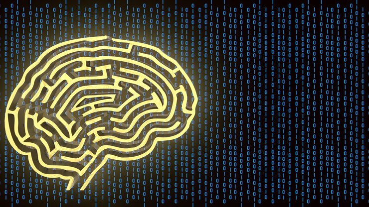 Foto el laberinto del cerebro dorado en la representación 3d de fondo digital