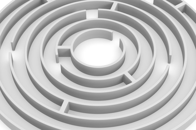 Laberinto circular sobre fondo blanco Ilustración 3D aislada