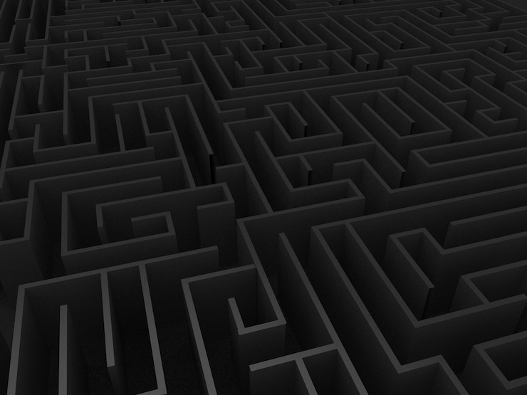 Foto el laberinto sin fin oscuro renderización 3d