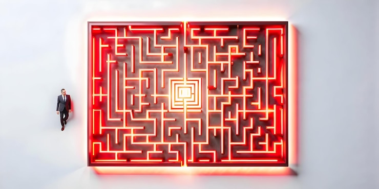 Foto un laberinto con una luz roja en él