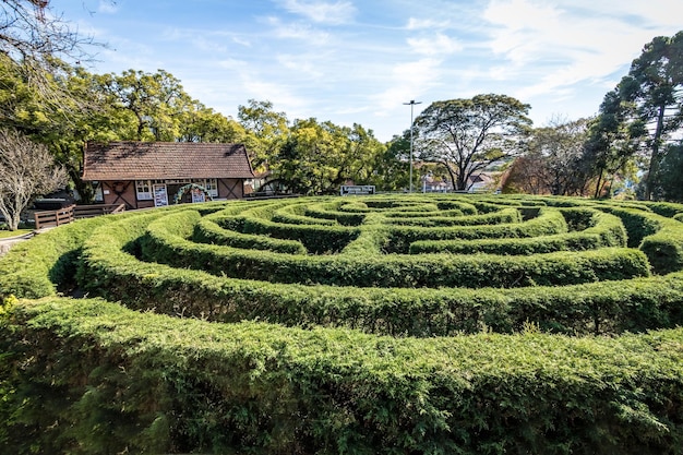 Foto laberinto verde en la plaza principal de nova petropolis en el río grande del sur, brasil