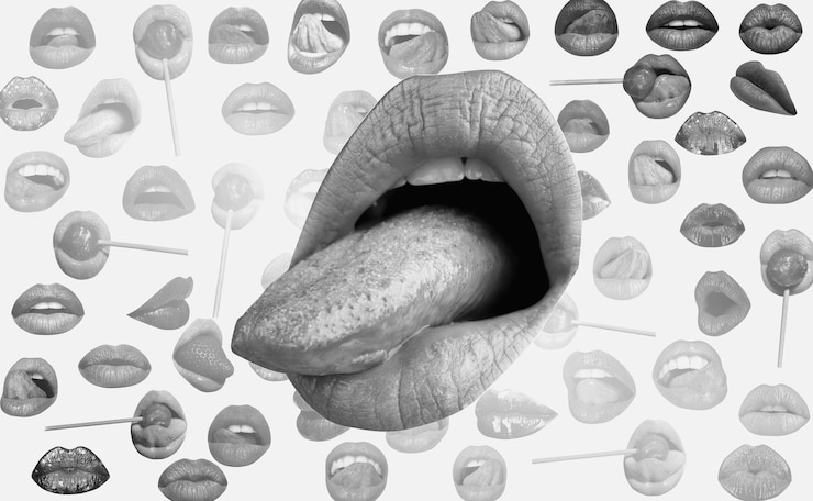 Foto los labios y la boca el fondo de los labios rojos los labios femeninos