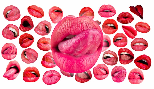 Labios y boca lengua sexy lamiendo labios sensuales fondo de labios rojos labios femeninos