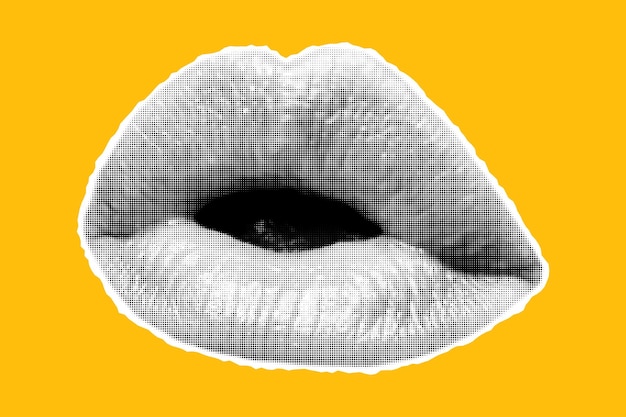 Labios de collage de medio tono cortados de periódico Elemento de papel punteado texturizado con bordes dentados