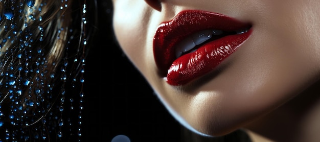 lábios com batom brilhante closeup Generative AI