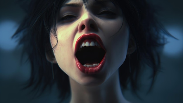 Lábios de mulher vampiro de Halloween com sangue