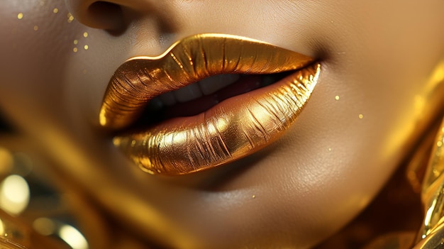 Lábios dourados de mulher