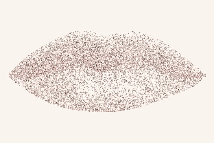 Foto los labios en estilo de punto punteado boca con textura roja en fondo claro elemento retro con efecto fotocopia estandarte vintage polvoriento