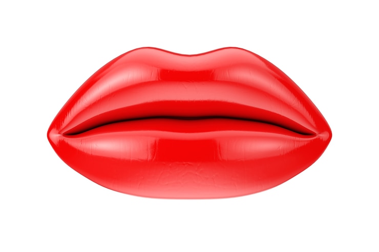 Foto labios femeninos con lápiz labial rojo en gesto de beso sobre un fondo blanco. representación 3d
