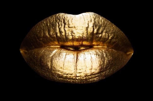 Labios femeninos sexy dorados labios hermosos belleza boca de mujer dorada boca de lujo brillante