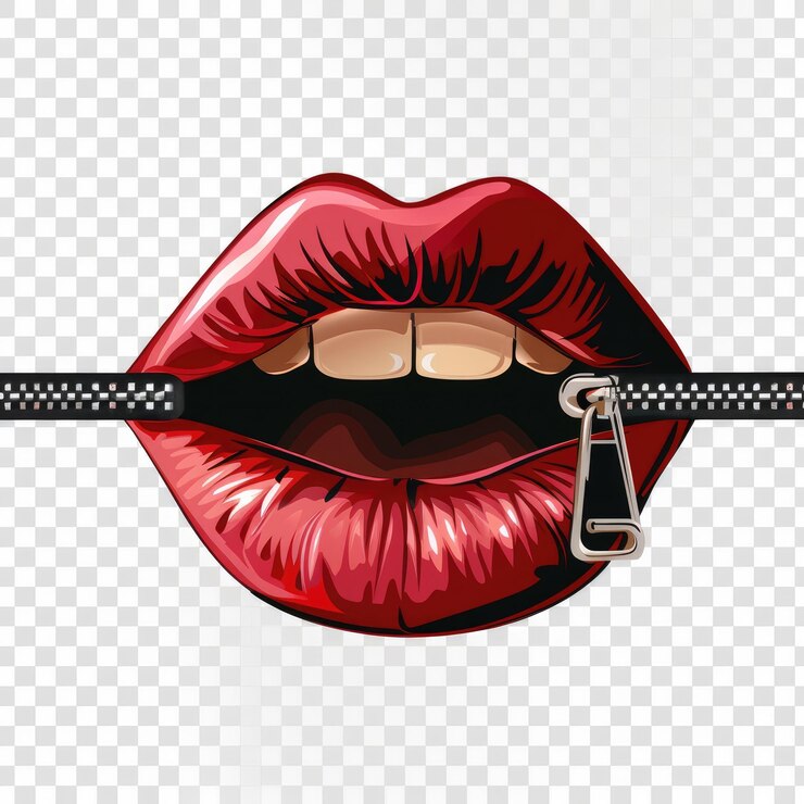 Los labios de una mujer con un cinturón alrededor de su boca