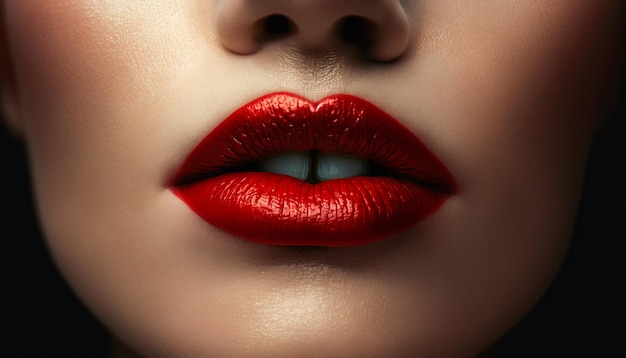 Los labios de una mujer hermosa con lápiz labial rojo en primer plano