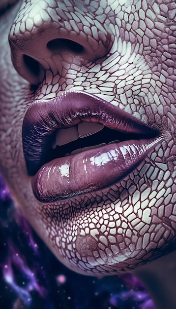 Foto los labios de una mujer con labios morados y labios morados.