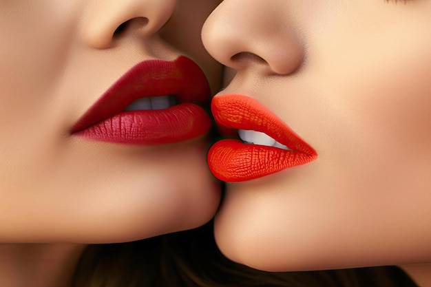 Labios de mujeres besándose en primer plano La idea del amor entre personas del mismo sexo IA generativa