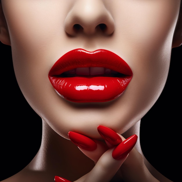 Foto los labios de las mujeres con lápiz labial rojo