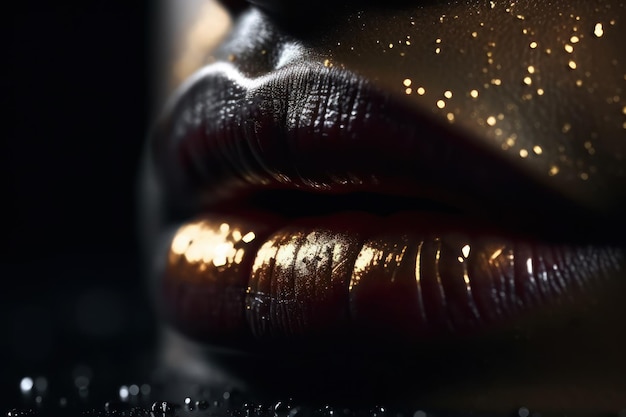 Lábios pintados de uma garota africana Generative AI