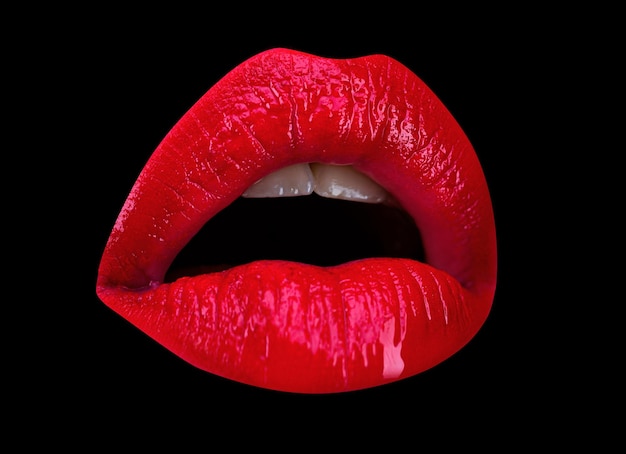 Foto labios rojos en la boca de las chicas hermosas modelo