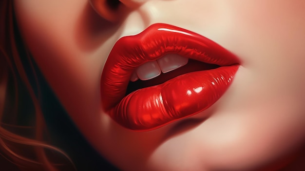 Labios rojos de mujer Boca de belleza de moda Impresionante maquillaje de glamour IA generativa