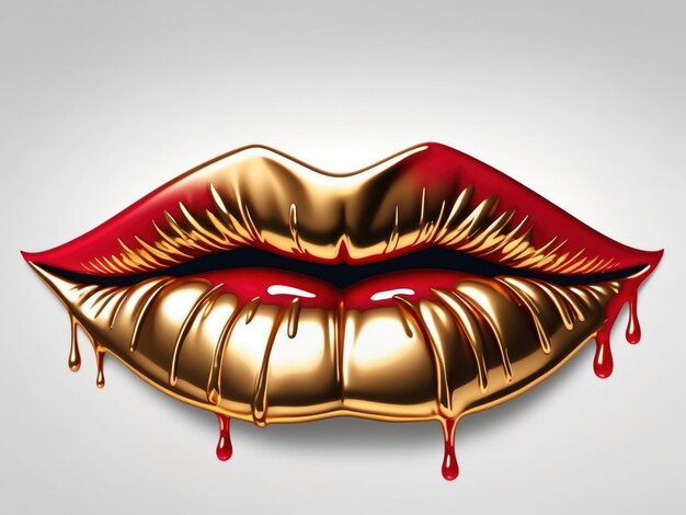 Lábios vermelhos e dourados, beijos gotejantes gerados pela IA.