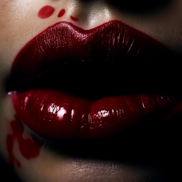 Foto lábios vermelhos perfeitos com líquidos derretidos em fundo preto