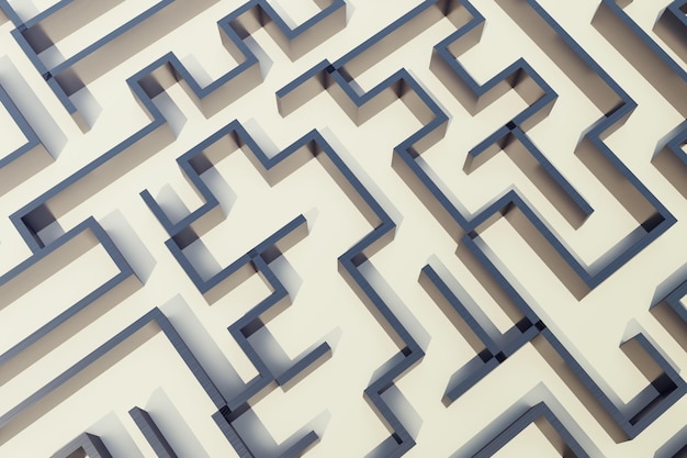 Foto labirinto de cocrete de ilustração 3d, conceito complexo de resolução de problemas.