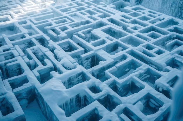 Labirinto feito de blocos de gelo vista superior IA generativa
