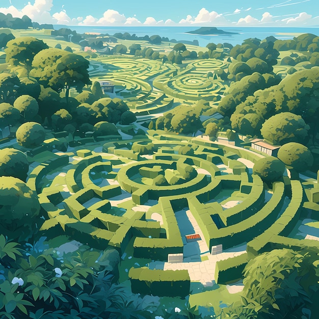 Foto labirinto vibrante um refúgio de jardim sereno