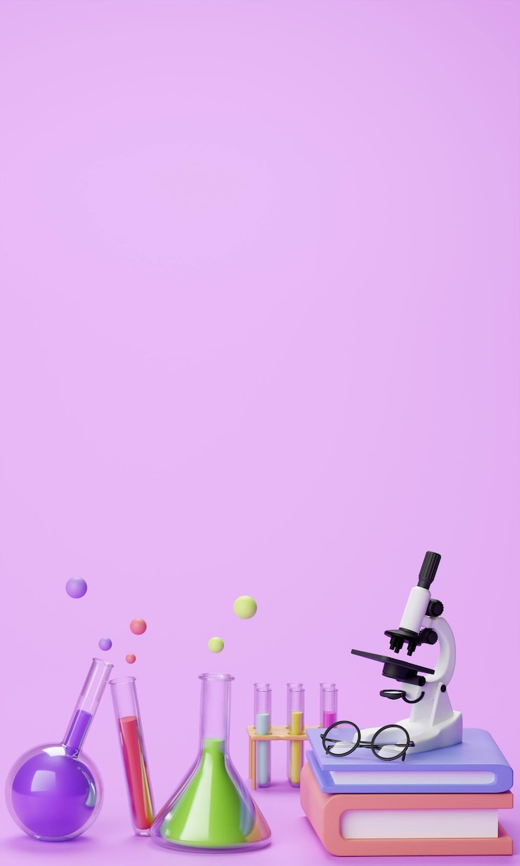 Foto laboratório de ciências práticas de educação com tubos de ensaio de microscópio eletrônico de estudantes e notebook 3d render