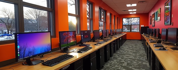 Foto laboratório de tecnologia da escola anfitrião de um dia dos professores