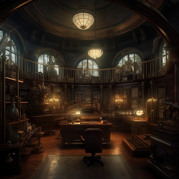 El laboratorio interior de steampunk