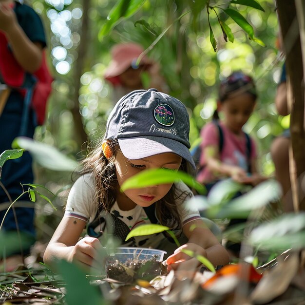 Foto el laboratorio de la naturaleza, los niños, la caza científica.