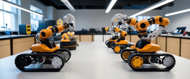 Laboratorio de robótica que muestra prototipos que simbolizan la innovación y la tecnología avanzada