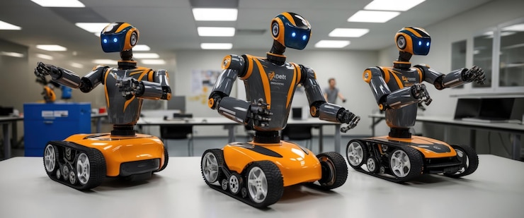 Foto laboratorio de robótica que muestra prototipos que simbolizan la innovación y la tecnología avanzada