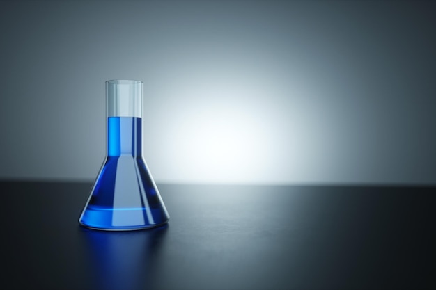 Laborglaswaren auf dem Tisch Konzepttests Chemieexperimente Kopierraum 3D-Rendering 3D-Darstellung