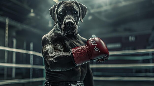 Foto un labrador con guantes en la arena de la lucha