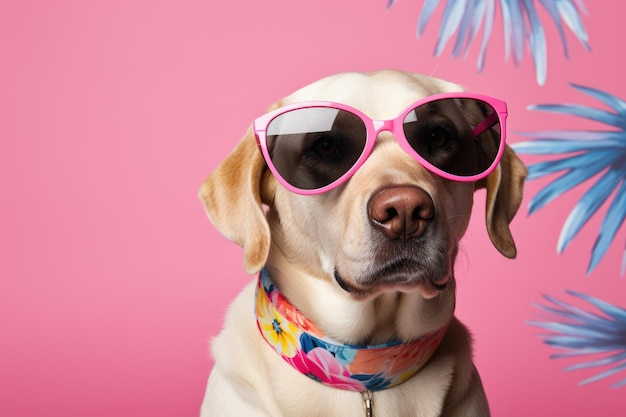 Labrador-Hund mit Sonnenbrille am Strand Generative KI