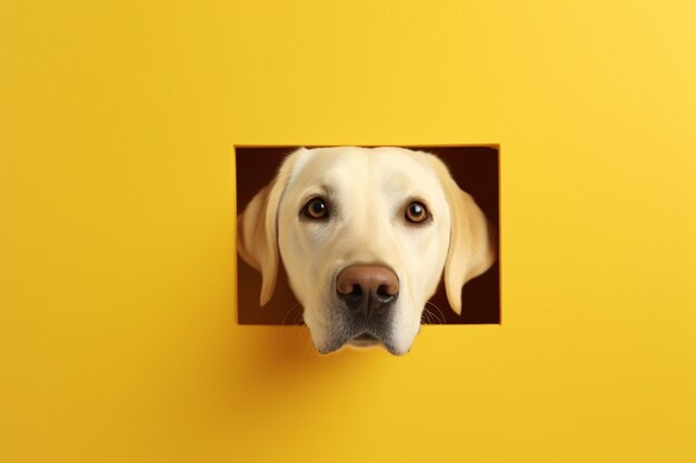 Foto un labrador mirando a través de una pared de colores.