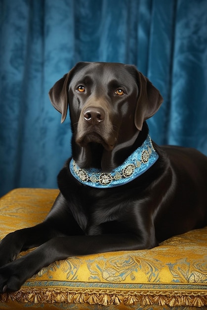 Labrador negro en collar IA generativa