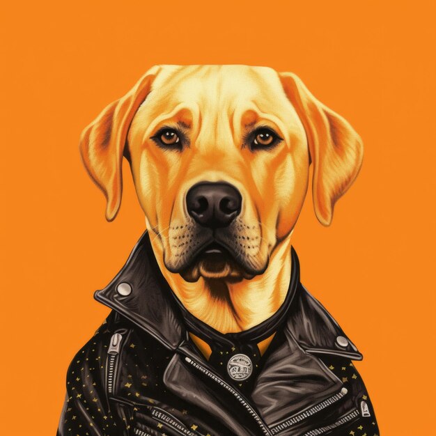 Labrador Retriever amarillo con chaqueta de cuero Un retrato de Neopop