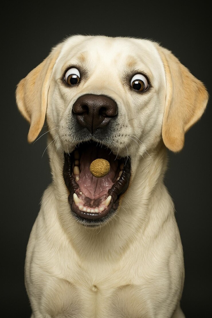 Labrador retriever dorado atrapado en el aire