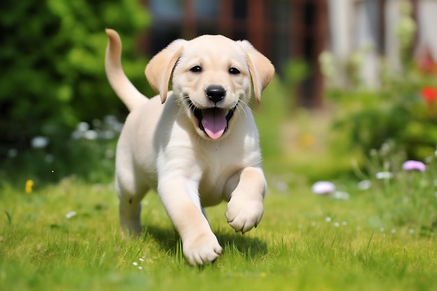 Foto labrador retriever fofo a brincar ao ar livre e a copiar espaço