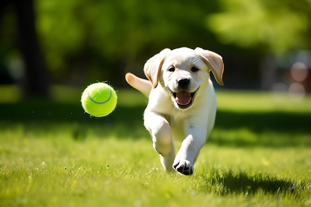 Foto labrador retriever lindo jugando al aire libre y copiando el espacio